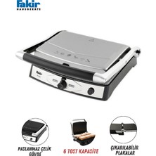 Fakir Elektrikli Izgara ve Tost Makinesi 2000 Watt Güce Sahip Çıkarılabilir Plakalı 6 Dilim Kapasiteli Yağ Damlama Hazneli Yanmaz Yapışmaz