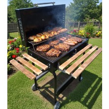 Dorello Kapaklı Kömürlü Barbekü Mangal – Tekerlekli Bahçe ve Balkon Mangalı ( 75 cm )