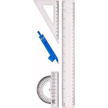 Cetvel Seti Çizim Takımı 30 cm Cetvel Pergel Gönye Iletki Şeffaf Çizim Takımı Pergelli Çizim Seti 4 Parça