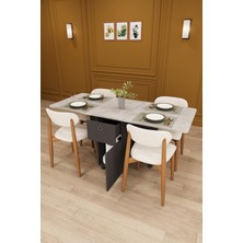 Asra Trend Lüks Katlanır Mutfak Yemek Masası Takımı %100 Mdf Pratik Çekmeceli Çalışma Masası Sandalye KMS04