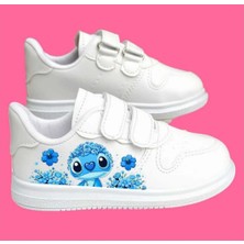 Lias Design Kalp Burun Mavi Karakter Baskılı Beyaz Bantlı Çocuk Spor Ayakkabı Sneaker