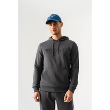 Piero Perla Gofre Baskı Logolu Regular Fit Kapüşonlu Erkek Antrasit Hoodie