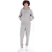 Piero Perla Gofre Baskı Logolu Regular Fit Kapüşonlu Erkek Açık Gri Hoodie