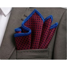 Exve Exclusive Bordo Üzeri Lacivert Geometrik Desen Kenarı El Işi Örgülü Cep Aksesuarı Yaka Mendili