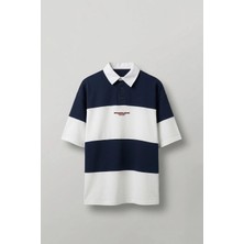Abluka Online Erkek Oversize Renk Bloklu Polo Yaka T-Shirt Lacivert