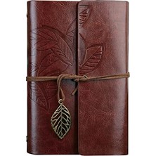 Retro Vintage Yapraklı Not Defteri, Klasik Pu Deri Kapak, Seyahat Defteri, Travel Journal, Günlük, Seyahat Günlüğü, Doldurulabilir Eskiz Defteri, Sketchbook, 105 x 145 mm