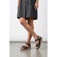 Ayakkabı Fuarı Elit ASIRM2309 Kadın Hakiki Deri Düz Sandalet Siyah