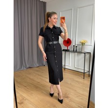 Size Özgü Siyah Beli Lastik Kemerli Elbise