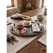 Doğal Ahşap Yakma Beyaz Kırçıllı Şık Tasarım Servis Tepsisi Antik Kulplu Tepsi(Beyaz Çam)