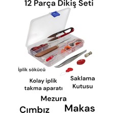Albertos 12 Parça Dikiş Seti Saklama Kutulu Makas Mezura Cımbız Iplik Sökücü Iplik Takma Aparatı