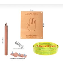 Uzunoğlu Bakır Statik Elektrik Topraklama Levha Seti 5 mt Kablolu 12MM 85 cm Bakır Çubuk