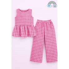 My Kids Wear Kız Çocuk Pötikareli Peplum Bluz ve Pantolon Takımı 12691