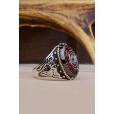 INNUENDO JEWELRY 925 Ayar Gümüş Kırmızı Taşlı Hz. Süleyman Mührü Desenli Erkek Yüzük
