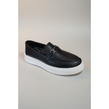 Modayak Ata M570 Siyah Poli Beyaz Taban  Tokalı Hakiki Deri Günlük Erkek Ayakkabı