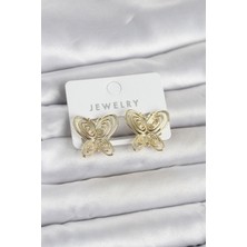 Evyora Füsun Küpesi Model Gold Renk Kelebek Model Pirinç Kadın Küpe