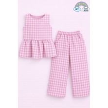 My Kids Wear Kız Çocuk Pötikareli Peplum Bluz ve Pantolon Takımı 12689