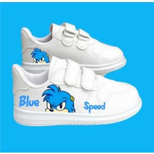Lias Design Blue Spead Baskılı Beyaz Bantlı Çocuk Spor Ayakkabı Sneaker