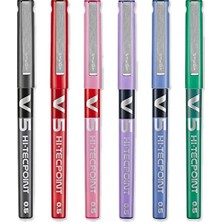 V5 Hi-Tecpoint Roller Kalem - Ince 0,5 mm Uç Ucu - 0,3 mm Çizgi Genişliği - 6'lı Paket - Siyah, Mavi, Kırmızı, Yeşil, Mor ve Pembe