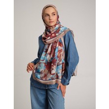 AYSHARA Kökbahar Çiçek Desenli Tek Taraflı Şal - Kahve