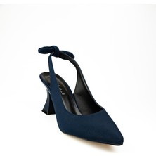 Kırcalı 9002 Lacivert Cilt Arka Fiyonklu Topuklu Abiye Kadın Ayakkabı