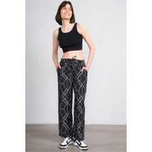 Miya Mira Modest 7080 Bayan Viskon Loose Fit Pantolon Siyah Geometrik Desen