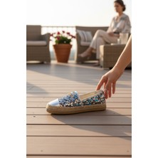 Yazın Ayakkabıları Gümüş Payetli Hasır Taban Espadril Günlükayakkabı