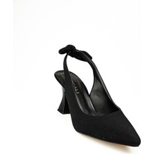 Kırcalı 9002 Siyah Cilt Arka Fiyonklu Topuklu Abiye Kadın Ayakkabı