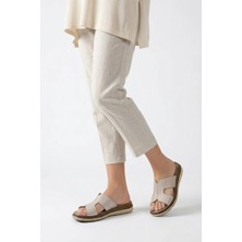 Ayakkabı Fuarı Elit 26YRHM314 Kadın Hakiki Deri Ortopedik Düz Terlik Gri