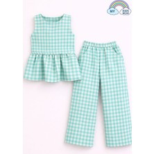 My Kids Wear Kız Çocuk Pötikareli Peplum Bluz ve Pantolon Takımı 12692