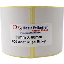 Kuşe Etiket 65MM x 60MM Ruloda 800 Adet 40MM Kuka Çapında Baskısız Barkod Yazıcı Etiketi