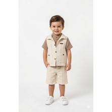Bontino Erkek Çocuk %100 Pamuk Müslin Gömlekli Örgü Dokulu Yelek Şort Takım 2-6 Yaş