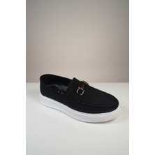 Modayak Ata M470 Siyah Hakiki Deri Poli Beyaz Taban Gümüş Tokalı Günlük Erkek Ayakkabı