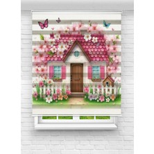 Enzo Home Baskılı Zebra Stor Perde – Çiçekli Ev ve Kelebek Desenli Çocuk Odası Perdesi