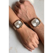 Oqqo Helios Dikdörtgen Kasa Gri Kadran Gold Kordon Takvim Detaylı Çift Saati