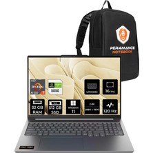 Lenovo Ideapad Pro 5 Ryzen AI 7 350 RTX 5050 8GB Gaming Laptop 32GB RAM 512GB SSD 16" 120Hz Win11 Home + Per4 Çanta 83JN003BTRP307