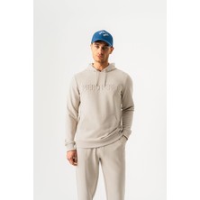 Piero Perla Gofre Baskı Logolu Regular Fit Kapüşonlu Erkek Taş Hoodie