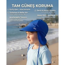 Yorni Royal Mavi, 1-4 YAŞ, Ense Korumalı, Boyundan Bağlamalı, Çocuk Bebek Güneş Şapka, Ekoteks 100 Sertifikalı