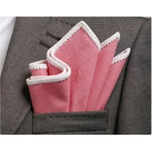 Exve Exclusive Kırmızı Beyaz Pötikare Kenarı El Işi Örgülü Cep Aksesuarı Yaka Mendili