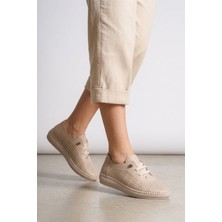 Ayakkabı Fuarı Elit 26YSLNVT04C Kadın Hakiki Deri Espadril Bej