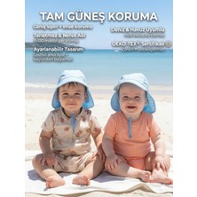 Yorni Mavi, 0-6 AY, Ense Korumalı, Boyundan Bağlamalı, Çocuk Bebek Güneş Şapka, Ekoteks 100 Sertifikalı
