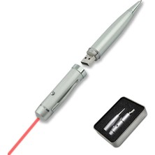 Kl-1 Sunum Kalemi 16 GB USB Bellek Özellikli Metal Kutulu Kırmızı Lazerli, LED Işıklı Pointer Kalemi Işaretçi Sunum Kalemi Metal Tükenmez Kalem