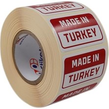 Made In Turkey Etiketi, 50MM x 30MM Ölçüsünde 1000 Adet 40MM Kuka Çapında Kuşe Rulo Etiket