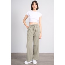 Volumex Y26 Z-233 Açık Haki Kadın Bol Gabardin Pantolon