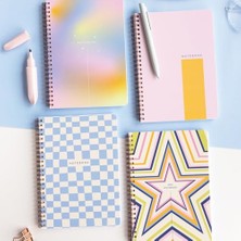 Paperora A5 Spiralli Karton Kapak Kareli Okul Defteri 80 Yaprak 4'lü Set - Ders Programlı - Renkli