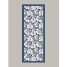 AYSHARA Mahperi  Çiçek Desenli Tek Taraflı Şal -  Indigo Mavi