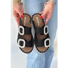 Erbilden Hertas Siyah Nubuk Tokalı Kadın Terlik Eva Taban