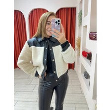Ebru Emen Butik Deri Detaılı Peluş Mont