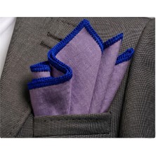 Exve Exclusive Lila Mor Rengi Keten Kenarı Lacivert El Işi Örgülü Cep Aksesuarı Yaka Mendili