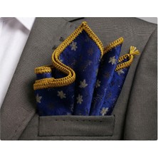 Exve Exclusive Lacivet Üzeri Çiçekli Kenarı Hardal El Işi Örgülü Cep Aksesuarı Yaka Mendili