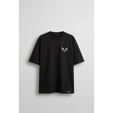 Abluka Online Erkek Oversize Fermuar Detaylı Minimal Nakışlı T-Shirt Siyah